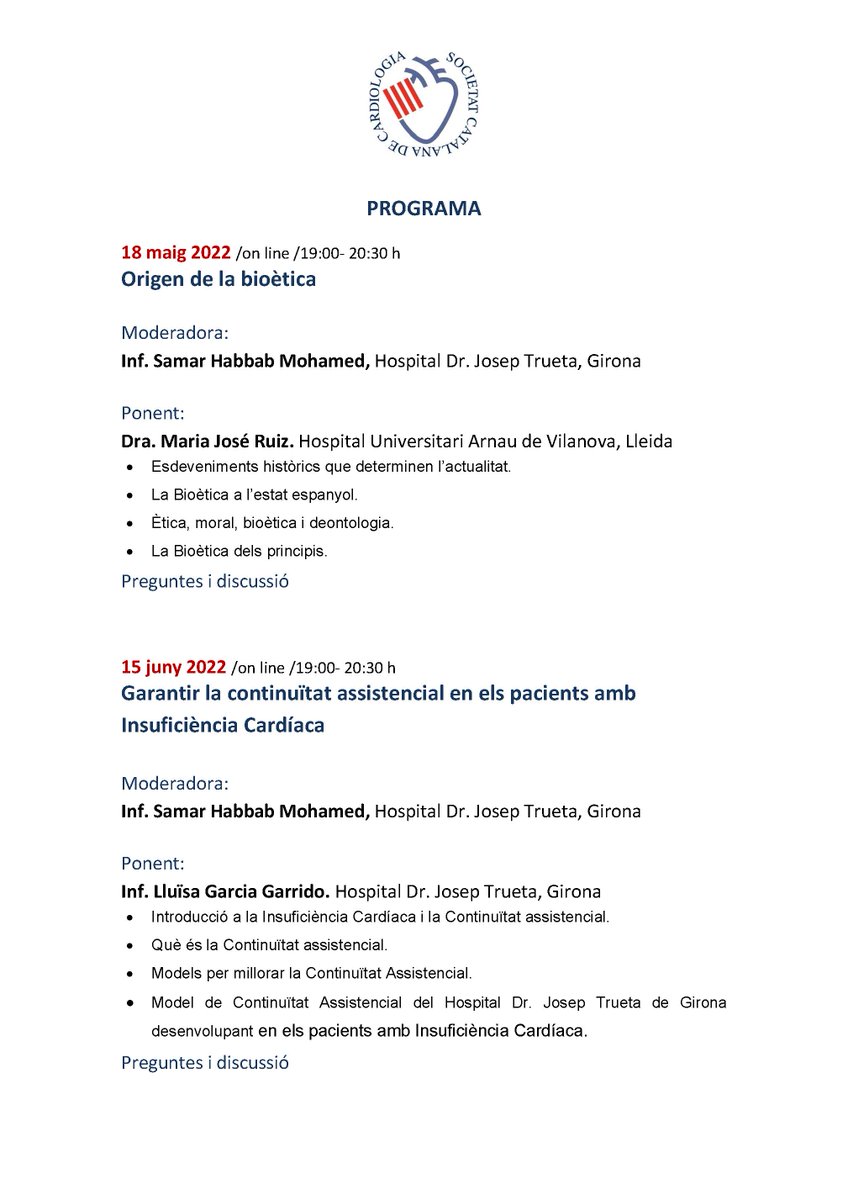 catcardio's tweet photo. 🎓Us anunciem que, conjuntament amb @AEECcatalana, organitzem el 1r programa formatiu per als infermers i infermeres de la @catcardio on tractarem temes com:

🔹Bioètica
🔹Coordinació assistencial amb pacients amb
IC
🔹Recerca bibliogràfica
🔹Ecocardiografia

Us hi apuntareu? https://t.co/YGeKeEBWzP