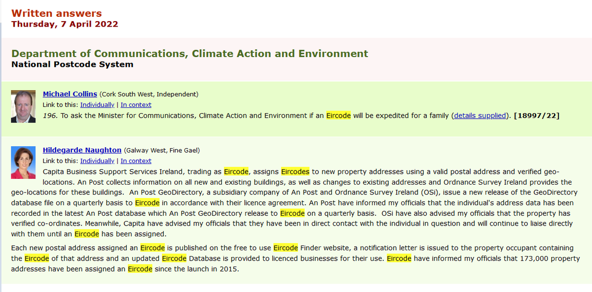 loc8code's tweet image. @MichaelC_IND_TD you are right the failure to allocate Eircodes is a FARCE &amp;amp; a #FIASCODE @DenisNaughten said this was a frustration in 2017 &amp;amp; @1Hildegarde giving the same answer time after time.