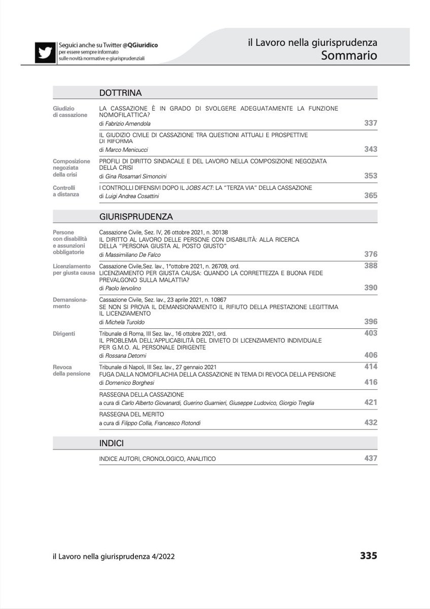 M_De_Falco's tweet photo. Cass. Civ. 26 ottobre 2021, n. 30138: un caso interessante per riflettere sulle #condizionioccupazionali delle #personecondisabilità e sugli strumenti che consentono di inserirle "al #postogiusto", al fine di realizzare la piena #inclusione. https://t.co/cthvIv1iJh