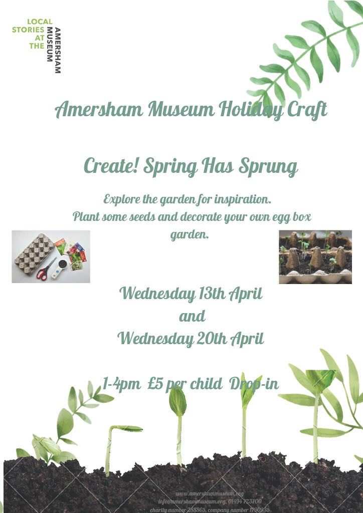 Amershammuseum's tweet photo. Looking for something to keep the kids occupied during the #Easterholidays? Drop in between 1pm and 4pm on Wed 13 &amp; 20 April for  #AmershamMuseum CREATE! SPRING HAS SPRUNG family event.  Explore the garden for inspiration, plant some seeds and create your own  garden to take home https://t.co/GaVu347gSy