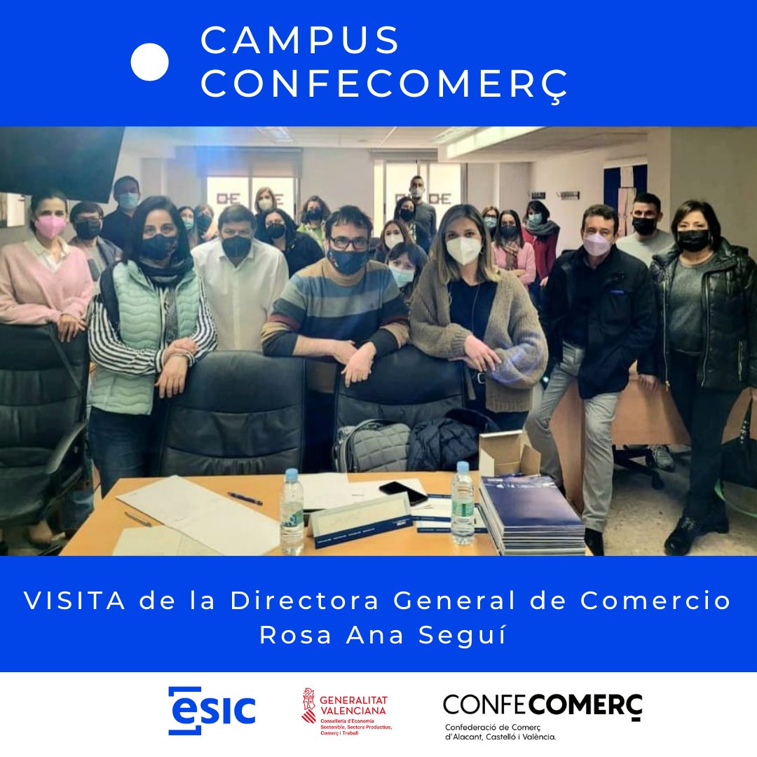 La Directora General de Comercio, <a href="/RosanaSeguiSanm/">Rosana Seguí</a>, visitó la semana pasada el Campus de Confecomerç. En la visita compartimos ideas, proyectos y analizamos los retos de futuro del #comercio de la Comunidad Valenciana.  
¡Gracias Rosana Seguí por tu visita!