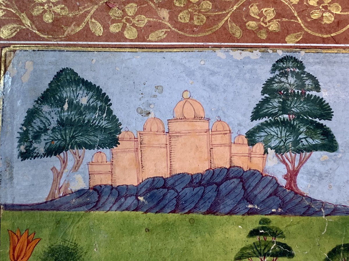 iamkristinesr's tweet photo. Three slightly wobbly-but rather lovely-palaces on the horizon of this muraqqa’ image Yusuf u Zulaikha.
@CBL_Dublin In 31.15, Joseph and Potiphar's Wife, Kashmir, 1770.
#CBLconservation #ManuscriptMonday https://t.co/T08jU9h7Yv
