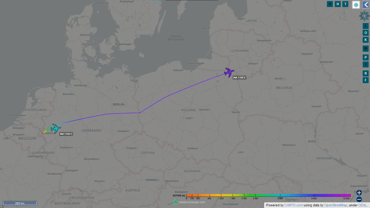 bizjetsofwar's tweet photo. This is quite unusual: a NATO E-3 Sentry is heading to #Lithuania (🇱🇹).
The aircraft usually orbits close to the border of #Ukraine (🇺🇦). NATO01 might be heading to eastern Europe to do exactly that.
NATO02 // LX-N90456 // #4D03CE
NATO01 // LX-N90452 // #4D03CA https://t.co/cY9x6BwfOW