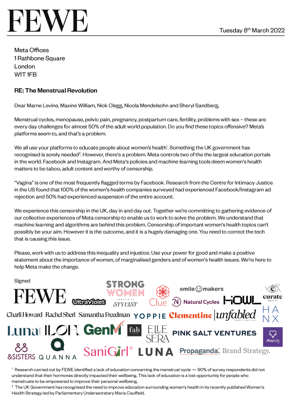 swbrands's tweet photo. As we continue to hold Meta to account for their cyber censorship of s3xual wellness &amp; women's health, we are thrilled to be joined by @NaturalCycles @clue @iplaysafeapp HOWL &amp; Smile Makers. If you have suffered censorship in the cyber space, we’d love to chat to you. #Meta https://t.co/MXjQNwbsGN