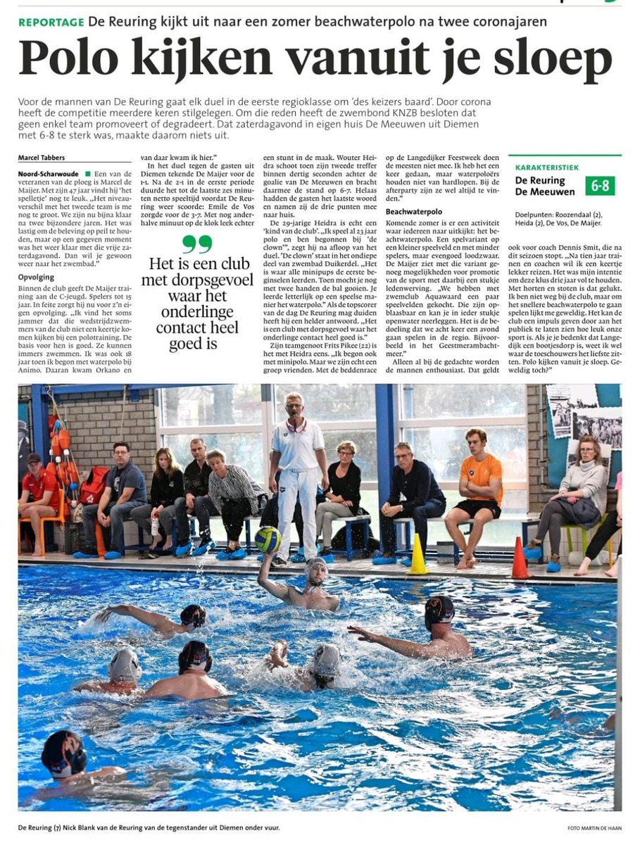 Binnenkort gaan we waterpoloën in open water 🤩🤽‍♂️🤽🤽‍♀️#waterpolo
Jij kan er aan meedoen 😃!!! Hoe leuk is dat!?  
Zie het artikel in het NoordHollands Dagblad - regio Alkmaar bij sport vinden 🙌  #beachwaterpolo <a href="/DeReuring/">ZPC De Reuring</a> @Aquawaard #DijkenWaard