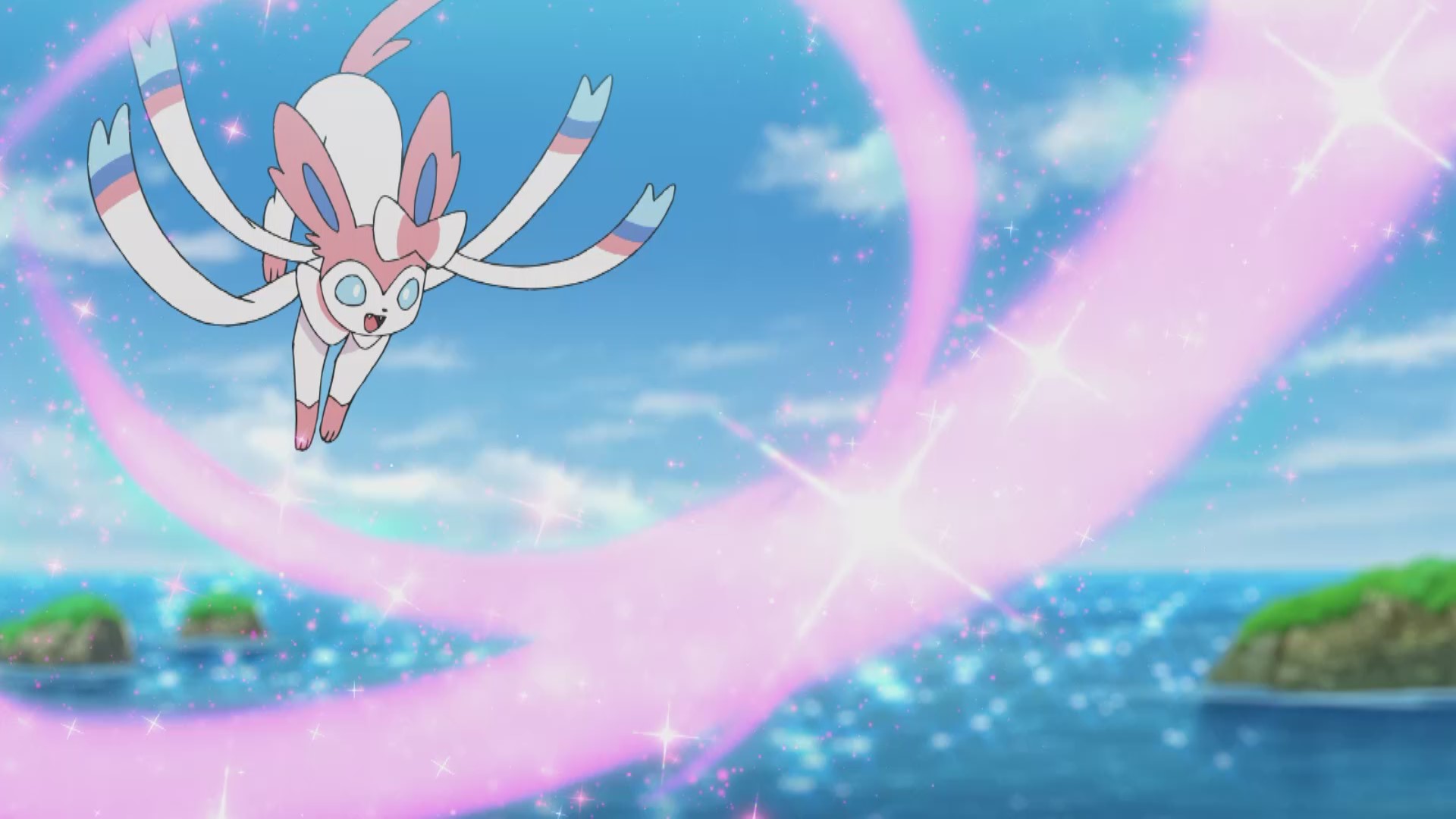 アニメ ポケットモンスター 公式 アニポケ 豆知識 むすびつきポケモン ニンフィア は リボンのような触覚から 敵意を消す波動を発して争いをやめさせます そんなニンフィアのわざ ようせいのかぜ を見たコハルの イーブイ コンテストで