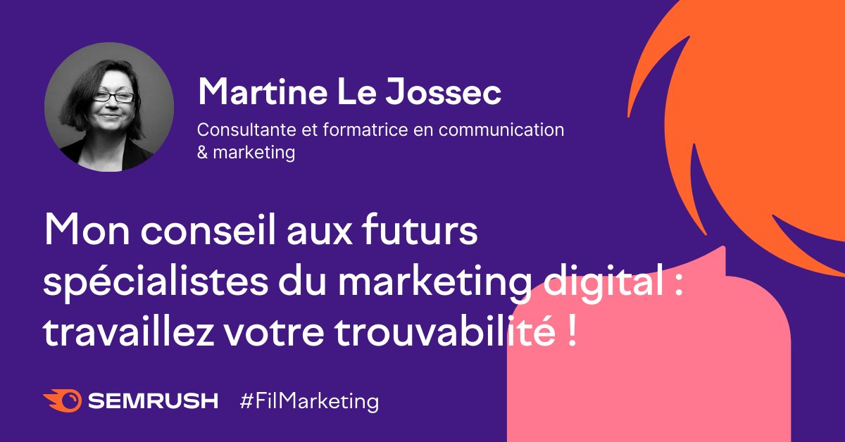 semrush_fr's tweet photo. Bonjour, je suis Martine Le Jossec 👋
En tant que formatrice et consultante communication & marketing, je suis souvent étonnée de constater que les spécialistes marketing ne prêtent pas assez attention à leur propre branding et à leur trouvabilité !
#FilMarketing @loutro1990 https://t.co/Fom71rvWyp
