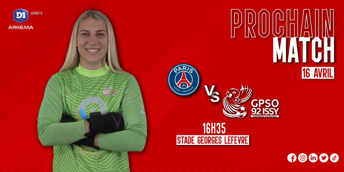 Ce samedi 16 avril, nos Chouettes affronteront le <a href="/PSG_Feminines/">PSG Féminines</a> pour la 19ème journée de @D1Arkema 💪

#PSGGPSO #AllezLesChouettes 🔴⚪️