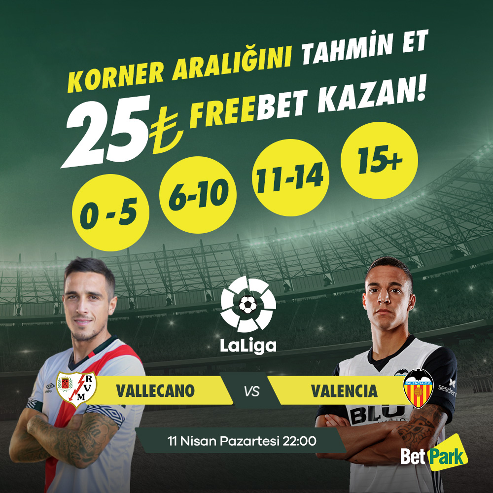 #Betpark'tan Toplam Korner Etkinliği📢

Vallecano⚔️ Valencia

  📌<a href="/btprkdestek/">Betpark ⚡️</a> Takip Et!
  📌5 arkadaşını etiketleyerek FAV+RT Yap!
  📌Paylaşım Linkin ile Formu Doldur.

Form, Kurallar ve Şartlar👉forms.gle/mkrcjLWcgW3etX…

#BetparkGiris -  betparklink.com