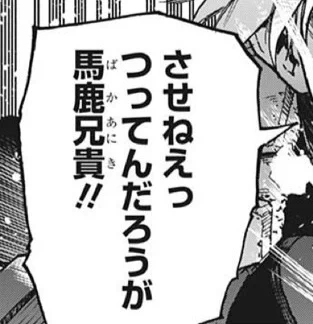 #MHA350 On the last panel with Shouto, it was translated as just "big brother" in english, but he actually said 馬鹿兄貴 (baka aniki) again 🥲 