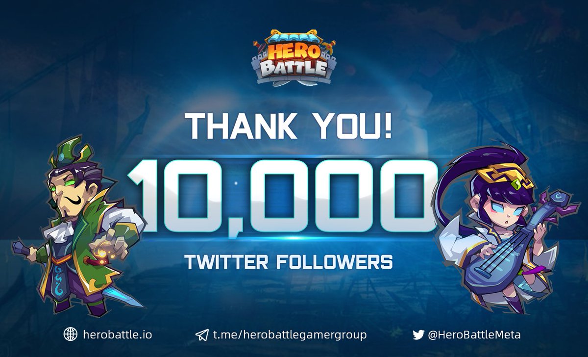 We already have over 10,000 followers on Twitter!
Thanks  for your continual support. 😍

⚔️Next will be 20,000!🚀🚀

📢We are holding the first #Airdrop event, please stay tuned and don't miss it.🎁💰

#P2EGame #GameFi #BSC #Presale
