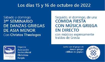 Periplo_ASF's tweet photo. Seminario de danzas griegas de Asia Menor y gran comida fiesta.

En Derio (Bizkaia), los días 15 y 16 de octubre.

Más información e inscripciones en https://t.co/KQ627M2wbw https://t.co/umNUY5D4lA