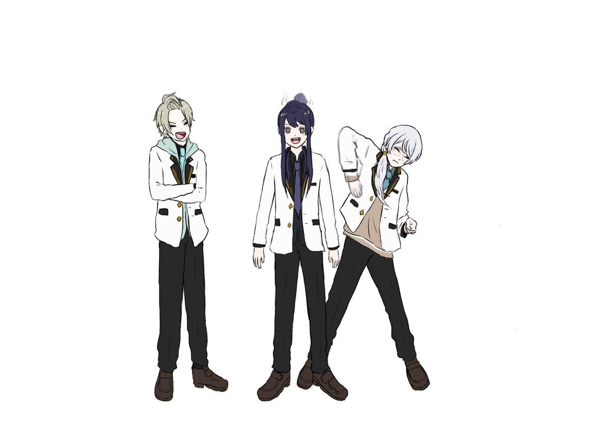 multiple boys 3boys jacket school uniform necktie closed eyes white background  illustration images