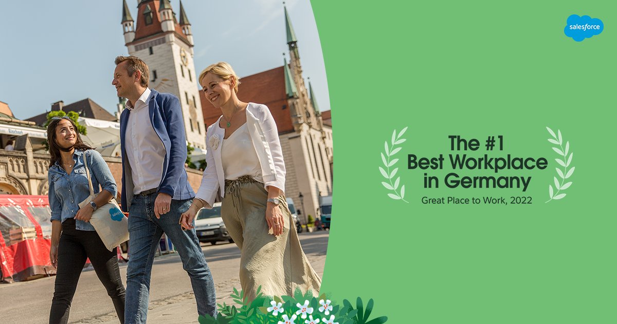 salesforcejobs's tweet photo. We are proud to share @SalesforceDACH has been ranked the #1 Best Place to Work in Germany 🇩🇪  Congratulations and thank you @GPTWDeutschland for this honor. Learn about #LifeatSalesforce Germany: https://t.co/gSWNujyVQS #DeutschlandsBesteArbeitgeber2022 https://t.co/vZSulziy9A