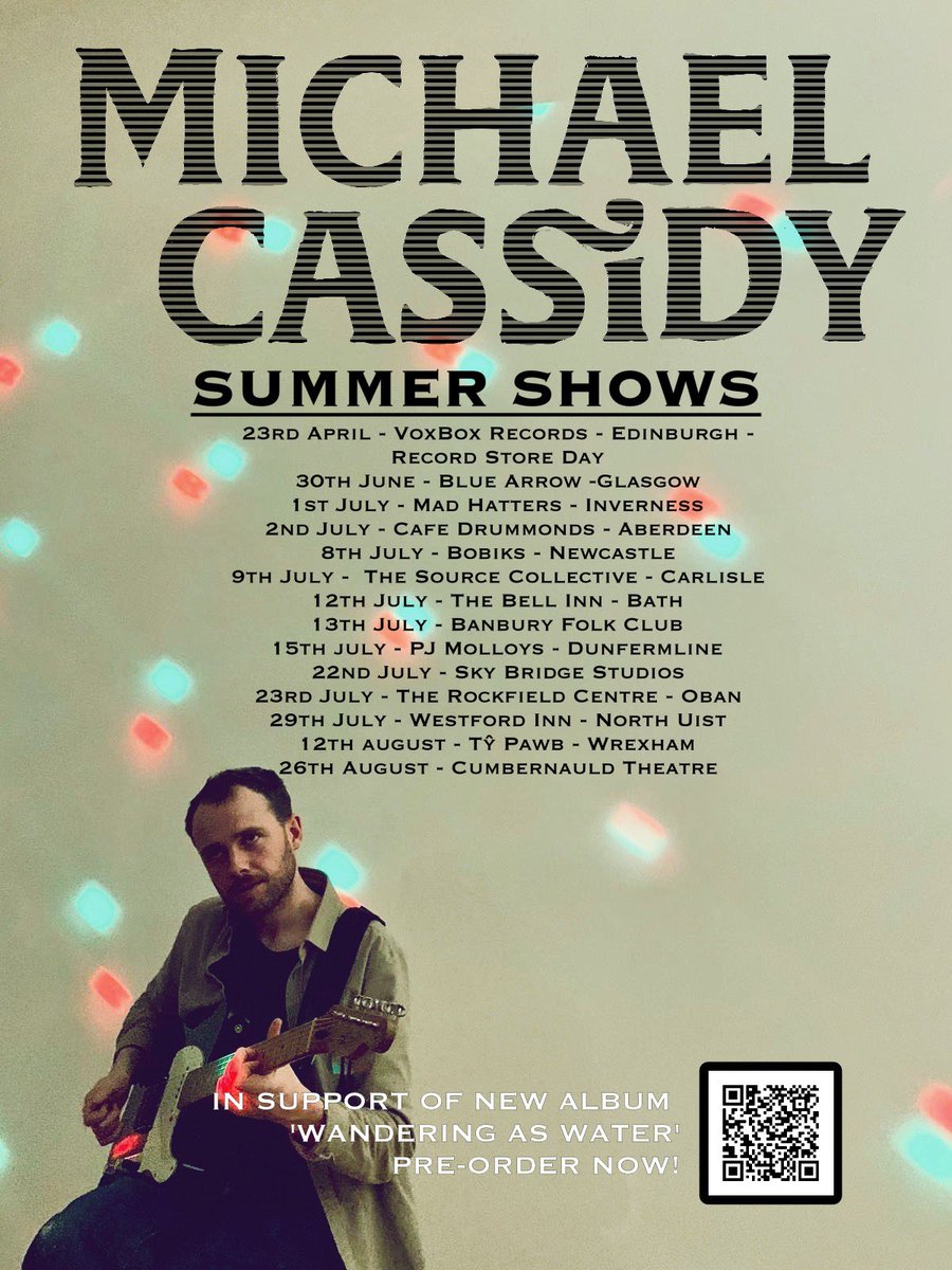 @MCassidyuk ‘Wandering As Water’ tour: hitting all the cool places 👉🏻 <a href="/BlueArrowJazz/">The Blue Arrow Jazz Club</a> <a href="/HootsInverness/">Hootananny Inverness</a> <a href="/drummondsabdn/">drummondsaberdeen</a> <a href="/BobiksNcl/">Bobik's</a> <a href="/thebellinnbath/">The Bell Inn, Bath</a> <a href="/PJMolloys/">PJ Molloys</a> <a href="/SkyeTroll/">Skyebridge Studios</a> <a href="/CnauldTheatre/">Cumbernauld Theatre</a> &amp; more

Tickets from venues; see you there 🙌🏼