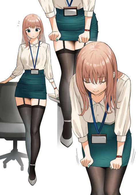 上がったスカートを戻すほくろの多い先輩OLさん 