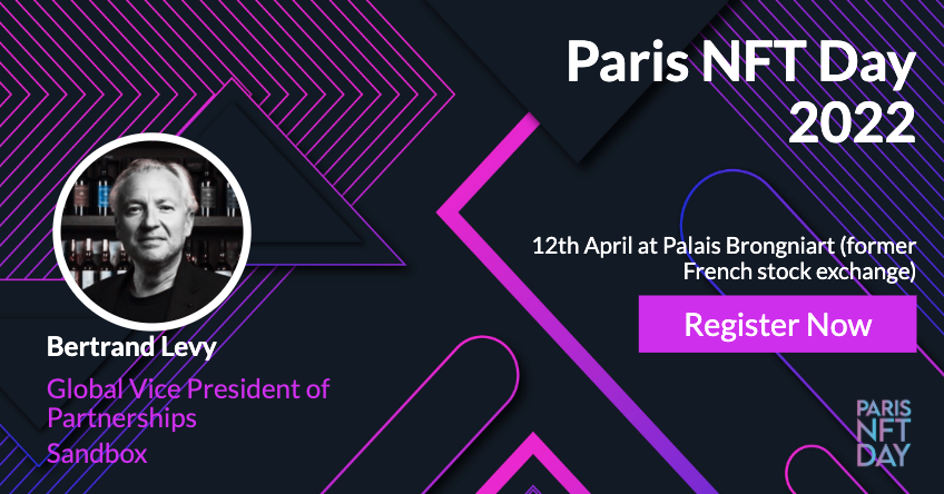 Web3XP (@web3xparis) on Twitter photo We are thrilled to announce that Bertrand Levy, Global Vice President of Partnerships <a href="/TheSandboxGame/">The Sandbox</a>, will be a key speaker at the @parisnft_day on April 12th in Paris. 
Come to see him! 
Get tickets here: nftday.paris/tickets
#PARISNFTDAY2022 #BuildTheNextWeb We are thrilled to announce that Bertrand Levy, Global Vice President of Partnerships <a href="/TheSandboxGame/">The Sandbox</a>, will be a key speaker at the @parisnft_day on April 12th in Paris. 
Come to see him! 
Get tickets here: nftday.paris/tickets
#PARISNFTDAY2022 #BuildTheNextWeb