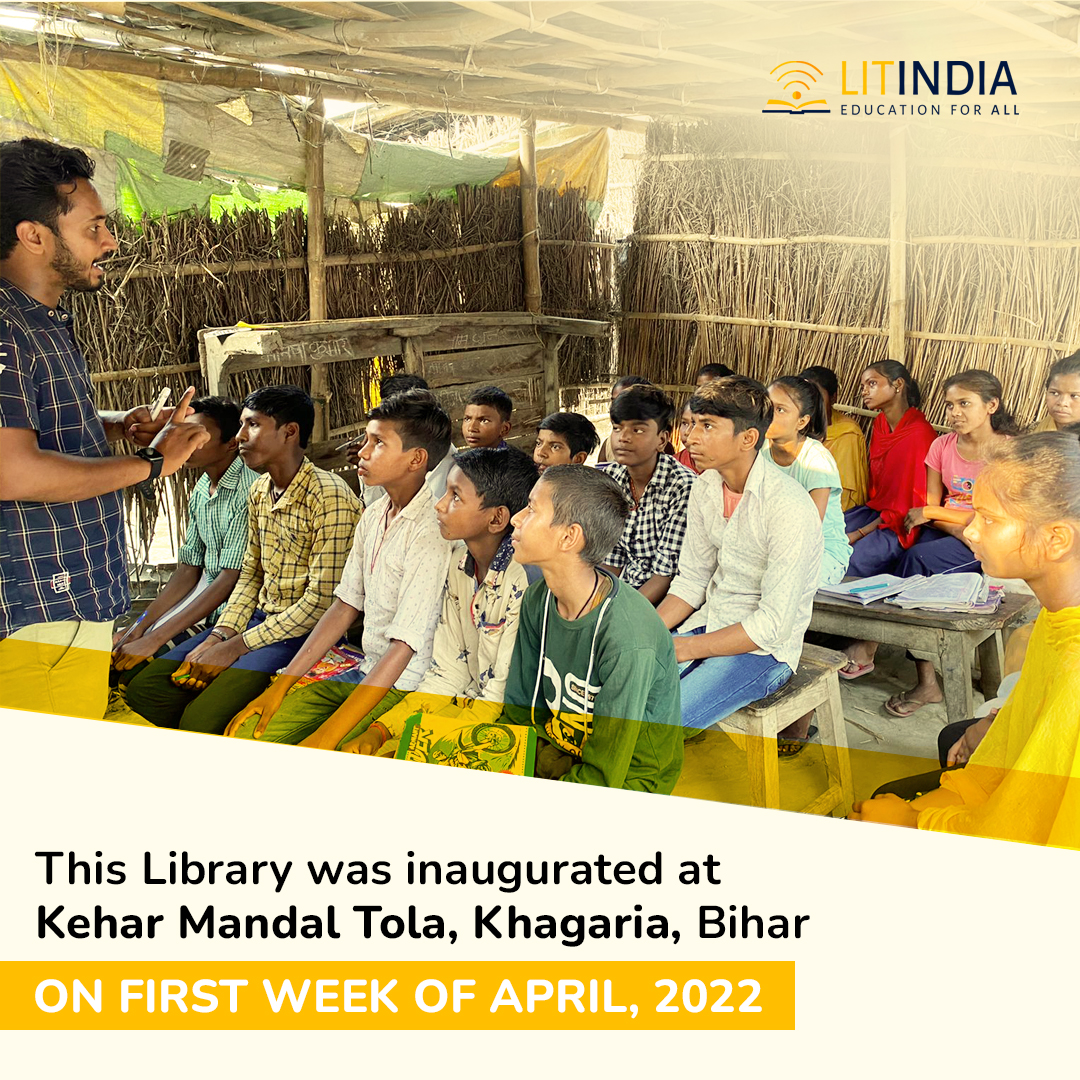 ProjectLitindia's tweet photo. Project Litindia established its 8th community library at Khagaria, Bihar. This library is a blessing to close to 200-250 children in this region. Earlier these children didn't have access to school and education. 

Join us to make India a literate and educated nation. https://t.co/cP5FnjWp3k