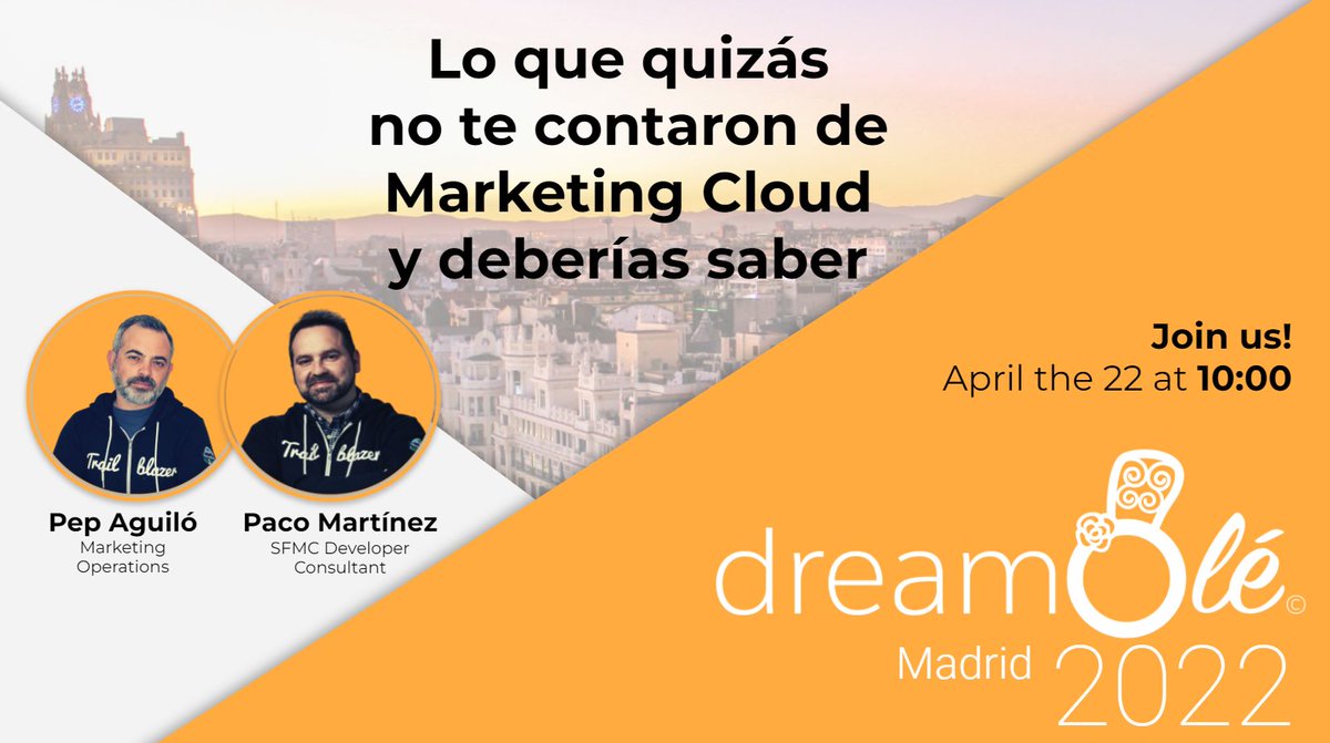 frankey90's tweet photo. Que ganas de compartir escenario con mi amigo @Pep_Aguilo , en #dreamOle22, sesión didáctica sobre @marketingcloud y al mismo tiempo divertida, se incluyen tomas falsas al final de la sesión:
+ info en https://t.co/jCQThrLZTN
#marketingchampions
#marketingwarriors https://t.co/PbZqbWAr3f