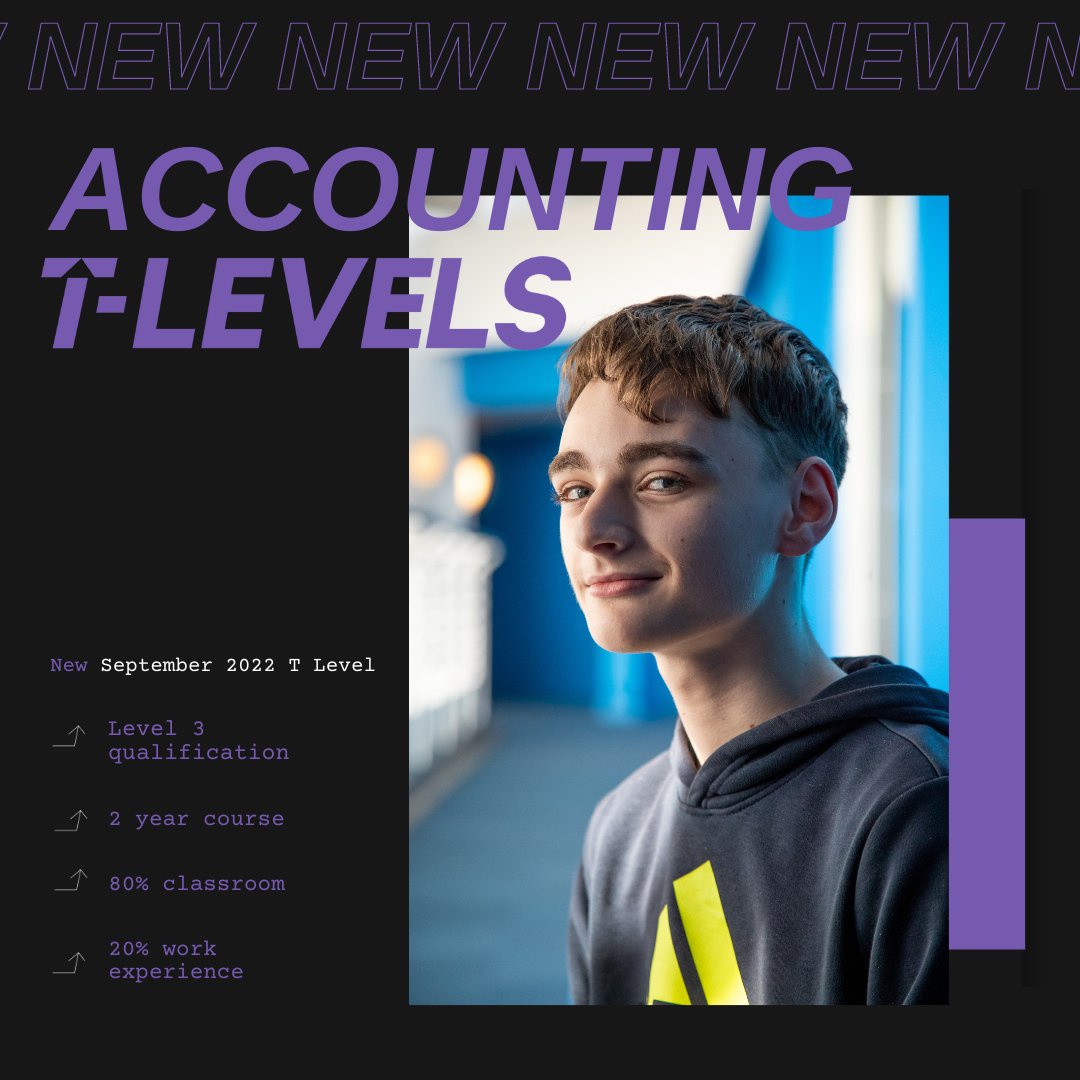 NEW 2022 course in Accounting! ​ Jump into the finance sector with an Accounting T Level. This 2-year course offers you a Level 3 qualification with a mix of classroom learning and work experience. ​ Learn more here > tlevels.gov.uk/students/subje…​ #TLevel