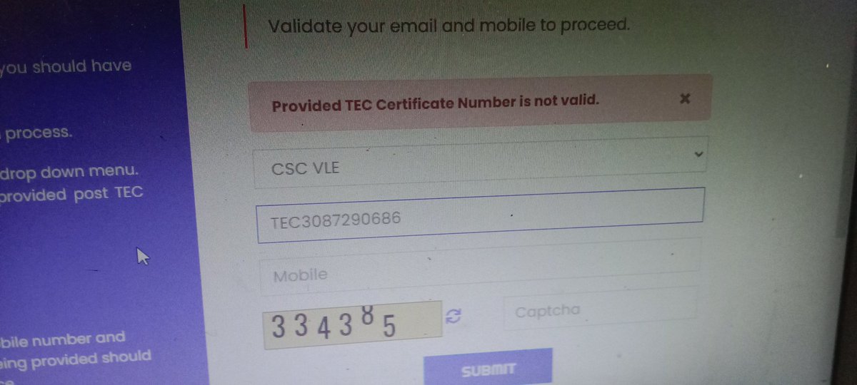 mshakib080_mohd's tweet photo. TEC सर्टिफिकेट नंबर इनवेलिड बताने के संबंध में
Provided TEC certificate number is not valid. कृपया संज्ञान लेकर समस्या का समाधान करने की कृपा करें, महान कृपा होगी|
@academy_csc @CSCUttarPradesh @CSCegov_ @ceo_csc @dintya15 https://t.co/ugpcE5XVUW