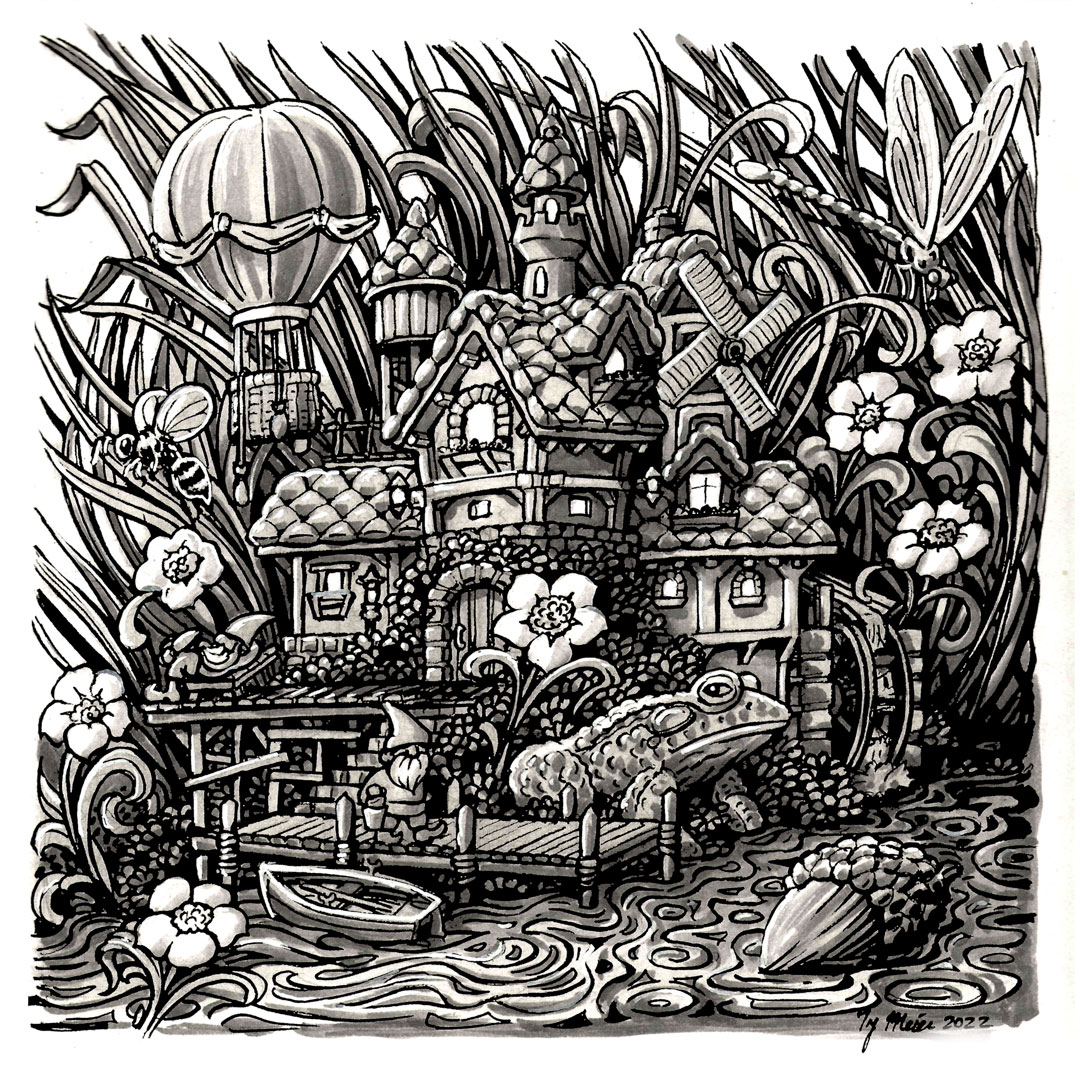 Gallery sitting and art fair booth time, doodling, doodling #gnomehouse #gnome #gnomedoodle #gnomesoftwitter #penandinkgnome #gnomehome