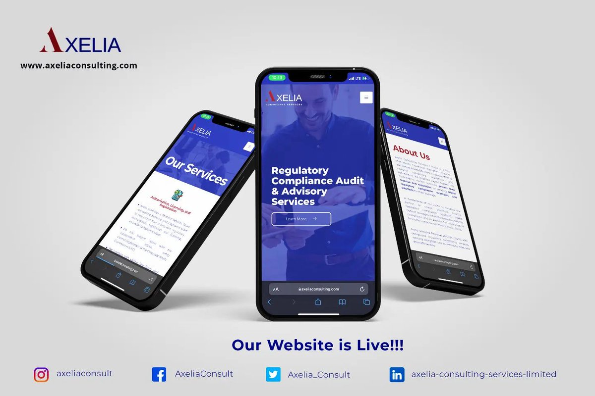 Axelia_Consult's tweet photo. Our website is now live!! 🥳

The website gives detailed information about our service offerings and allows you to schedule an appointment at your convenience. Click the link in bio to check it.

PS: Check the template tab for freebies 😉

#Fintech #CapitalMarketOperators #VASPs https://t.co/opS6d2uXoQ