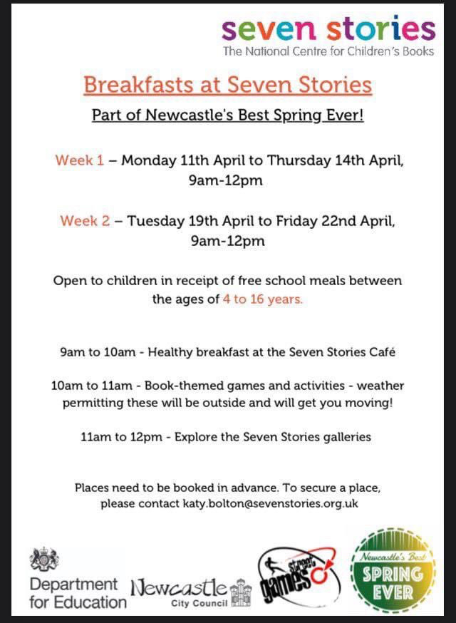 7Stories's tweet photo. We're taking part in @NewcastleCC's #BestSpringEver to provide holiday activities for local children (4-16 years) in receipt of free school meals.
Book places in advance - email katy.bolton@sevenstories.org.uk
@StreetGames @FamiliesNEmag @Raring2goNewcas @PrimaryTimesNE https://t.co/FN5fVSehgn