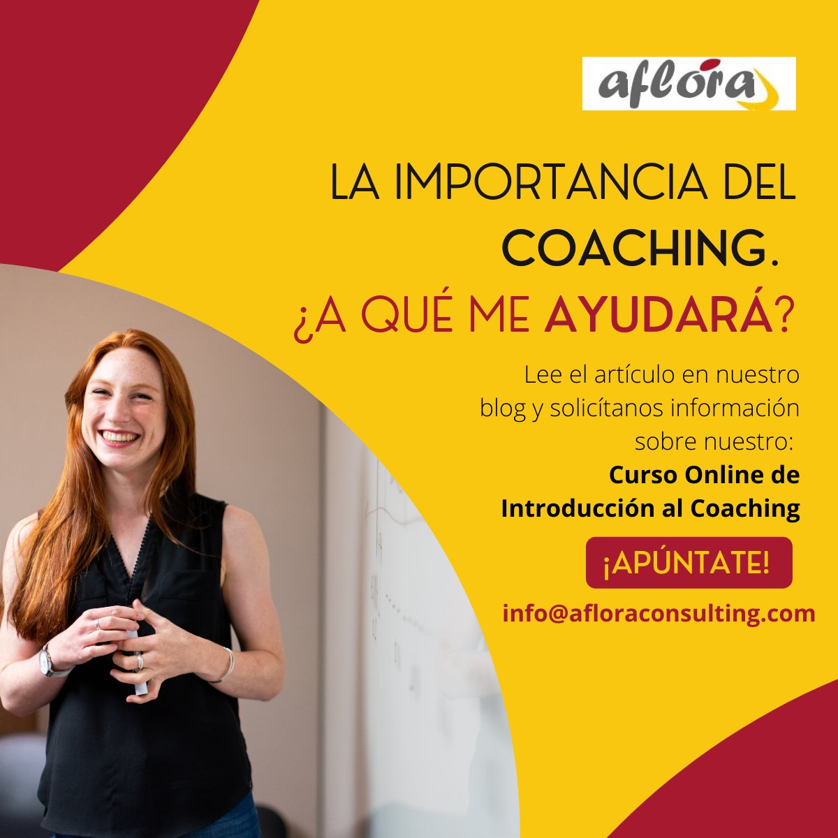Nueva entrada en nuestro blog: LA IMPORTANCIA DEL COACHING EN EL MUNDO LABORAL. ¿A QUÉ ME AYUDARÁ EL COACHING?

No dudes en preguntarnos. Además, solicítanos información sobre nuestro Curso de Introducción al Coaching:

📩 info@afloraconsulting.com