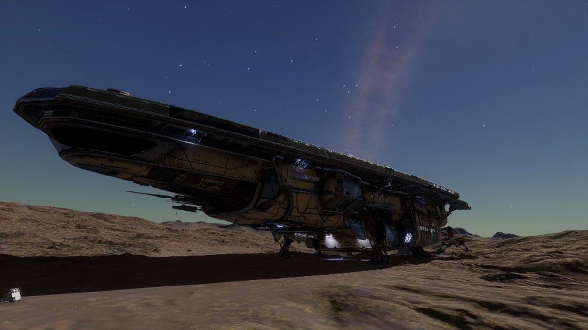 cmdr_mark's tweet photo. Yesterday the Whistling Pig is back out into the black new paint job and small refit! Good luck to fellow CMDR @CmdrPete on his travels also you know the Conda is the best option #EliteDangerousOdyssey #eploration #Odyssey https://t.co/MNc8HSAY0U