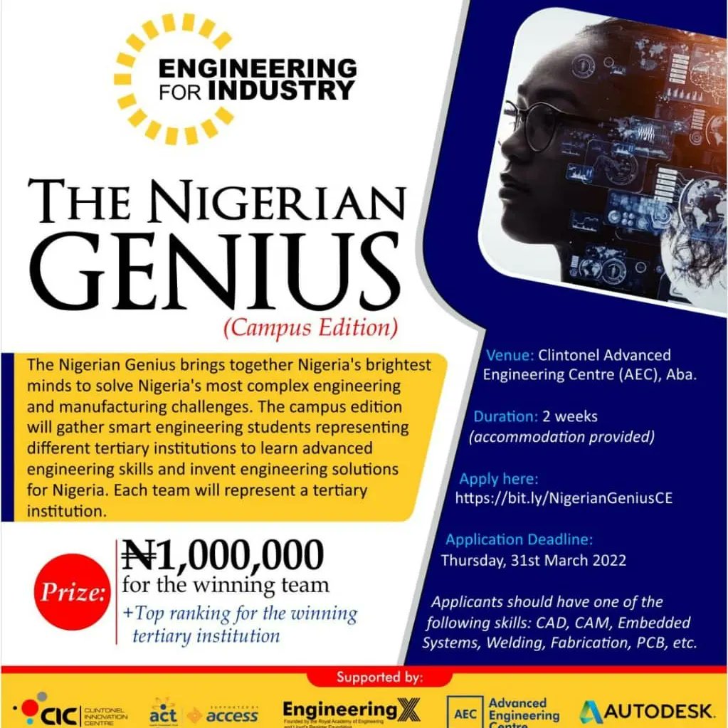 IhejiamatuAnth4's tweet image. Good day everyone! So my team applied for the Nigerian Genius Engineering competition. We were shortlisted to represent UNILAG. However, we need your votes to qualify for the final stage!
1