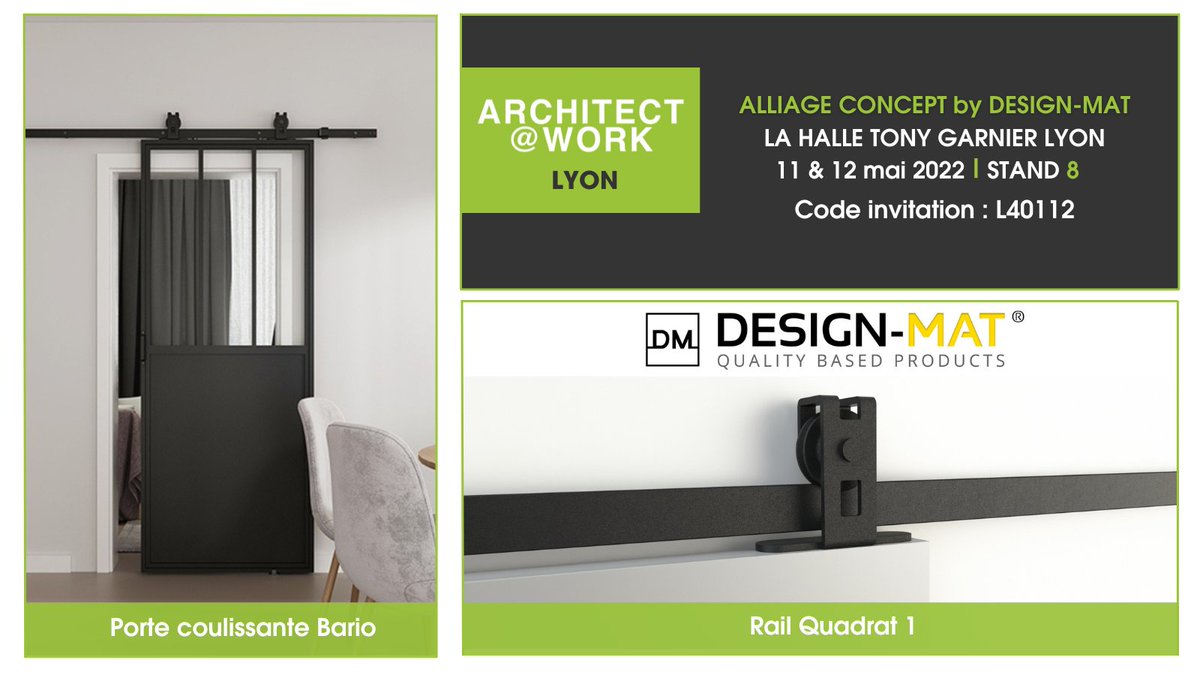 designmat1's tweet photo. Retrouvez nous le 11 &amp; 12 mai 2022 au salon @ATW_INTL à @villedelyon 📍

Nous aurons le plaisir de vous présenter plus en détail nos produits au stand 8. 

Lien d'invitation : https://t.co/fK716k4DaQ

A très vite ! 😁

#Salon #Lyon #decoration https://t.co/NWlmoZMmxK
