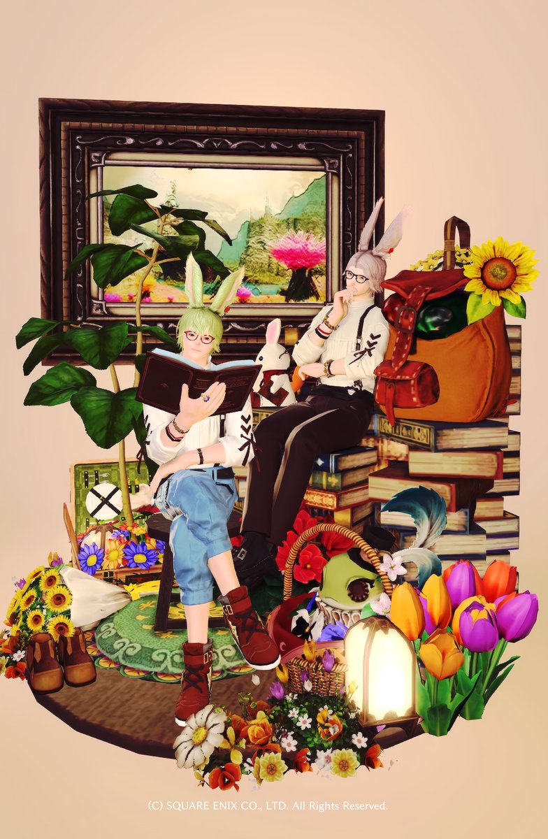 Lalafellnomitai's tweet photo. ヴィネット風スタジオでうさうさ兄弟してきた時のss🐰
#studioCorin #FF14 https://t.co/9M0XH8DB1P