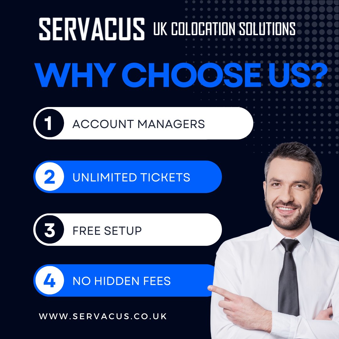 Servacus_'s tweet photo. Why Choose Servacus? 🤔
☑ Dedicated Account Managers 
☑ Unlimited Support Tickets
☑ Free Setup
☑ No Hidden Fees
Learn more: https://t.co/XES7HfN2UG

#UKColocation #DataCentre #Servers #RackServer #BareMetalServer #DDoS #DedicatedServer #Secure #Reliable #Affordable #Data https://t.co/uCRseo4JEz