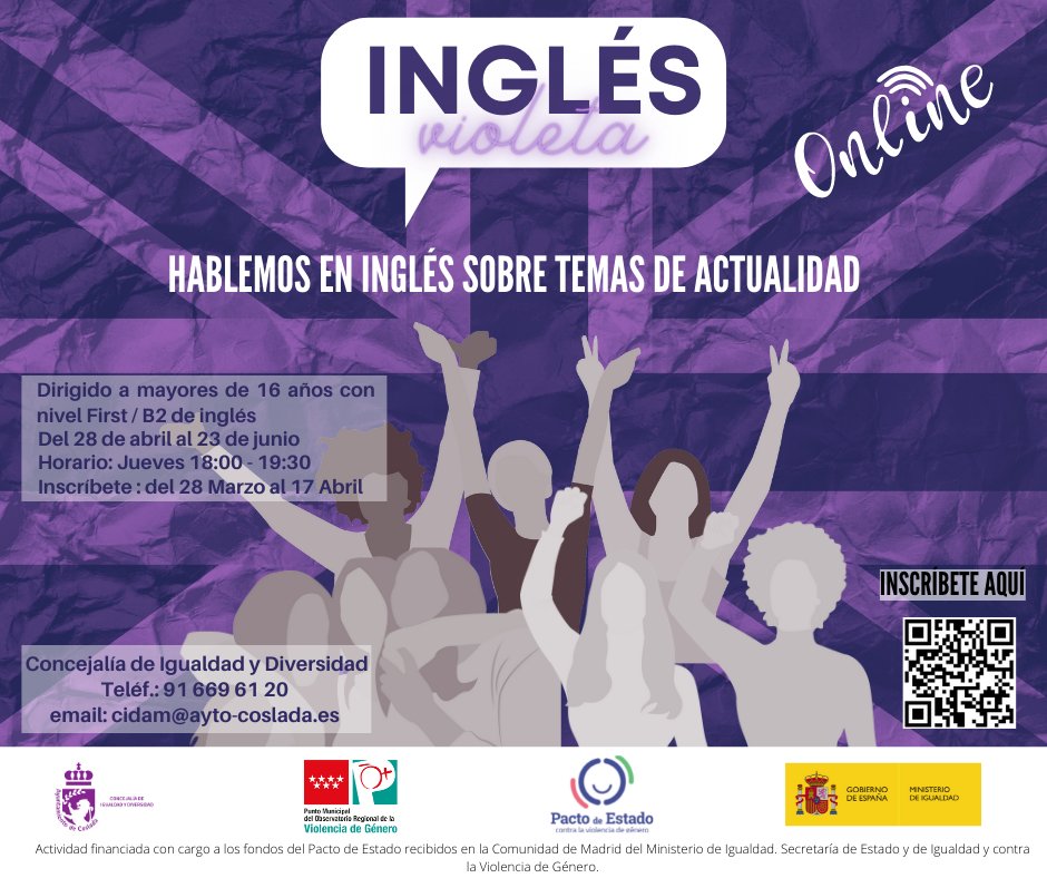 RedJovenCoslada's tweet photo. 📌 🆕 La @CosladaIgualdad 🚺 de @Ayto_Coslada organiza 🗣 conversaciones en inglés sobre temas de actualidad para mayores de 16 años
🗓 Plazo: hasta el 17 de abril
ℹ️ Info ⤵️
#CIDAM #Coslada #Juventud #Sensibilización
https://t.co/NKjXe9J6Vx https://t.co/AyvDusN8zA