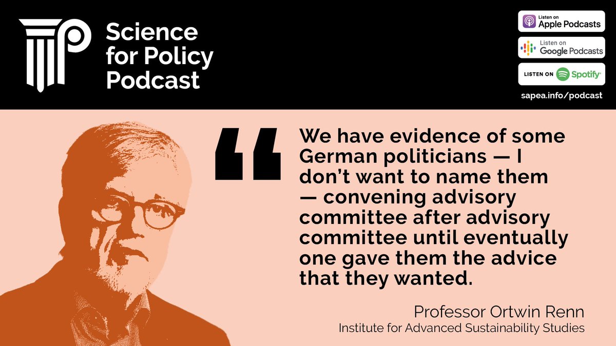 🆕 #Science4Policy podcast! 

We invited Prof. Ortwin Renn, scientific director at @IASS_Potsdam to discuss the multiple roles played by science advisors, the limits of science as a source of knowledge &amp; more.

Enjoy the discussion👉sapea.info/podcast.