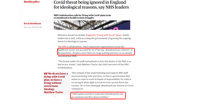 'Covid threat is being ignored'

75% of consultants in my Dept including me off work due to #COVID today

<a href="/GOVUK/">GOV.UK</a> please reconsider
'we do not have a living-with-Covid plan,we have living-without-restrictions ideology, which is different'#NHSLeaders

🙏
😷up
isolate when infected