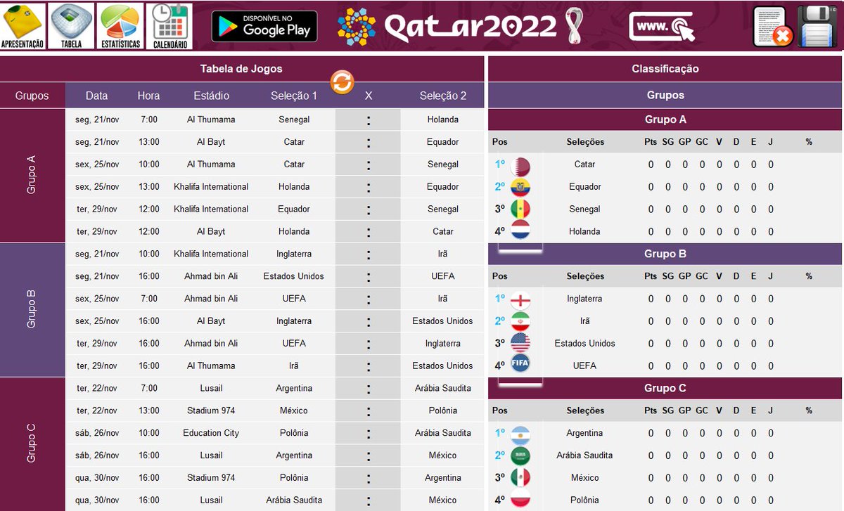 Tabela da Copa do Mundo 2022 Editável - Loja Excel Easy