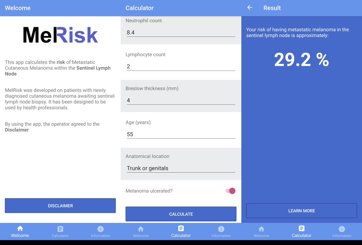 ryckiewade's tweet photo. Introducing MelRisk - the worlds most accurate calculator - it generates a % risk of sentinel lymph node metastasis for patients with #melanoma

Free on Android (https://t.co/tld3SpLyfB) &amp; iOS (https://t.co/pzKk8TwjCi).

https://t.co/CAzX0vnHqe https://t.co/3C3R4kVE58