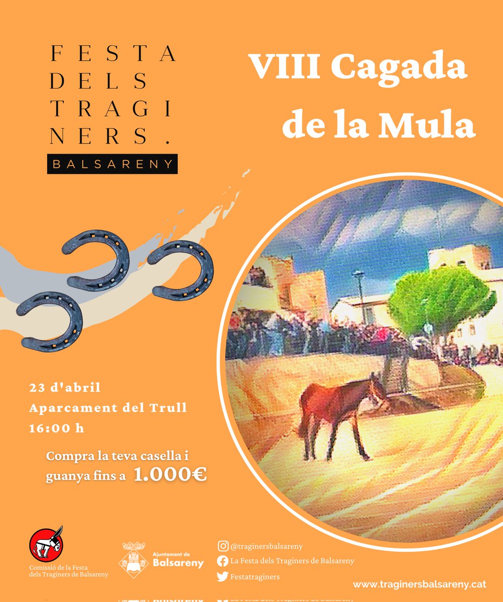 FestaTraginers's tweet photo. Vols guanyar 1000€?
Torna la Cagada de la Mula. La 8ª edició, serà el dissabte 23 d'abril.
Compra una butlleta per 5€, i si la mula caga a la teva parcel·la, guanyes 1000€!!!
Salut i molta merda !!💩💶
+Info a: https://t.co/pGdZ4mpOFU
#traginers22 #lacagadalamula #3tombs https://t.co/agb6TiumgO