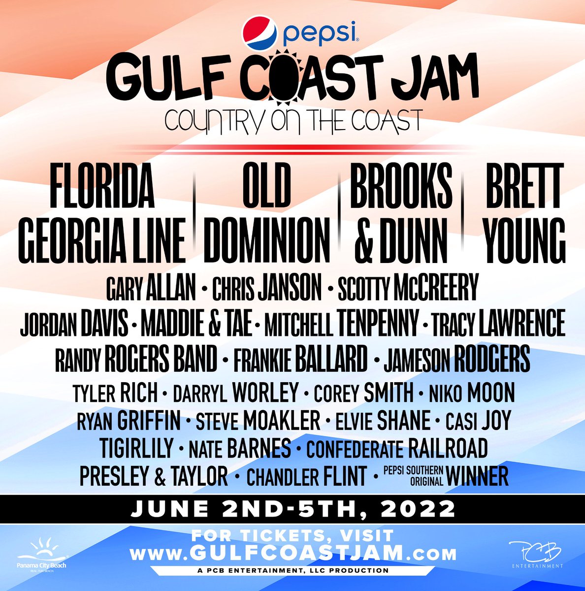 ProducerJam's tweet photo. RT to win 2 GA tickets to @GulfCoastJam in @Visit_PCB #ticketsgoingup Friday @FLAGALine @BrooksAndDunn @OldDominion @BrettYoungMusic and more thanks @FRLAnews @JimBeam @pepsi https://t.co/L51jDDFuml https://t.co/JVIev4Vj40