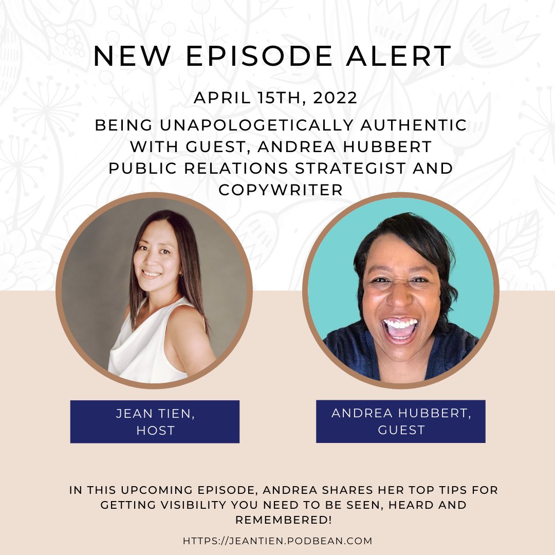 New Episode Alert!
On Friday, Andrea Hubbert, founder of Hub &amp;  Co., joins my podcast and shares how she found her way into the PR industry. She also shares with us her #1 tool for getting her clients the visibility they need to reach their audience.

Release Date: 4/15/22