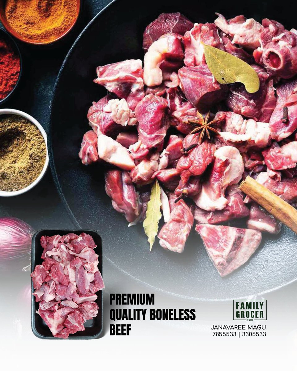 Every Meat Lovers Heaven, Fresh Premium Quality Beef and Mutton is now available in our STORE. How some Beef Stroganoff or Mutton Curry for Iftar.

#Familygrocer #janavareemagu #freshmeat #beef #mutton