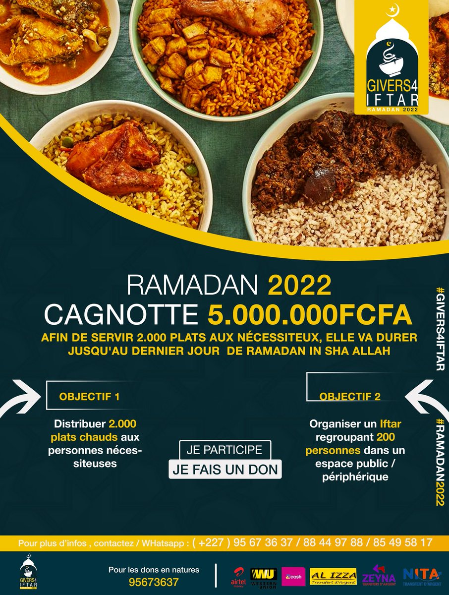 <a href="/227Meetup/">227 MEETUP</a> <a href="/PulseTouch/">Touch Pulse 🟠 📱📈💻</a> et <a href="/ZLabss/">Zumunci Labs</a>  participent à la cagnotte #Givers4Iftar  #Ramadan 2022 en lui reversant 15% du pass de chaque participant. 
Merci à <a href="/rhassila/">Dougoutekoh/ Phototekoh</a> et ses marques, <a href="/tempting_the/">The Tempting Foodies</a> , <a href="/KookaNiger/">Kooka</a> <a href="/LesAishee/">Les petits délices d'Aishé</a> .