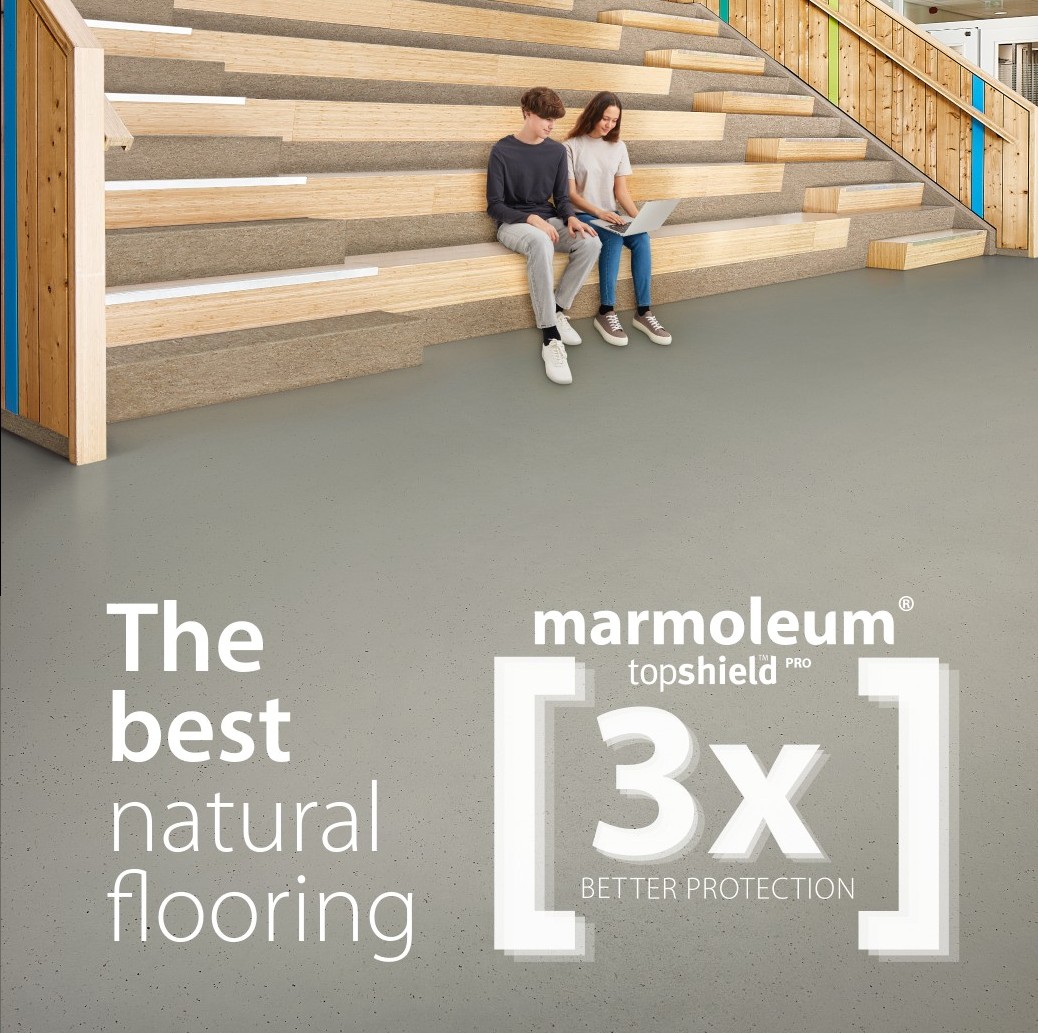 Marmoleum is the ultimate flooring solution in many ways. The improved Topshield pro surface finish, developed with the latest technologies and based on our years of experience, keeps the appearance for longer and makes it smoother for easier cleaning.  fal.cn/3nGBi
