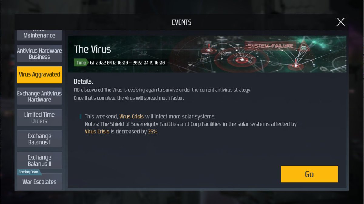 📢This Week's In-game Events Preview
1⃣Virus Aggravated
2⃣Exchange Antivirus Hardware
3⃣Antivirus Hardware Business
4⃣Lucrative Orders from the Five Nations
5⃣Raw Resonanium Floods the Market
Please log-in game after the maintenance tomorrow for more details!
#SG #events