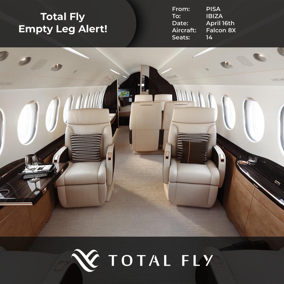 TotalFly's tweet photo. 🔥 Total Fly Empty Leg Alert!

Empty Leg available from PISA to IBIZA on April 16th with a 14 seater aircraft Falcon 8X!

👉 https://t.co/nLHIVZh8fh

#emptyleg #PISA #IBIZA #FlyPrivate #PrivateJet #LuxuryTravel #FlyingPrivate #PrivateTravel #LuxuryJets #luxurylifestyle #totalfly https://t.co/nZ3JjDDub9