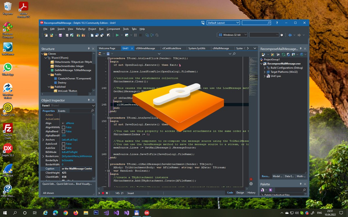 CleverComponent's tweet image. Hi, please take a look on this Delphi tutorial that uses Clever Mail Message and S/MIME Message components to parse / compose E-mail messages in MIME format, with file or image attachments 👍
github.com/CleverComponen…