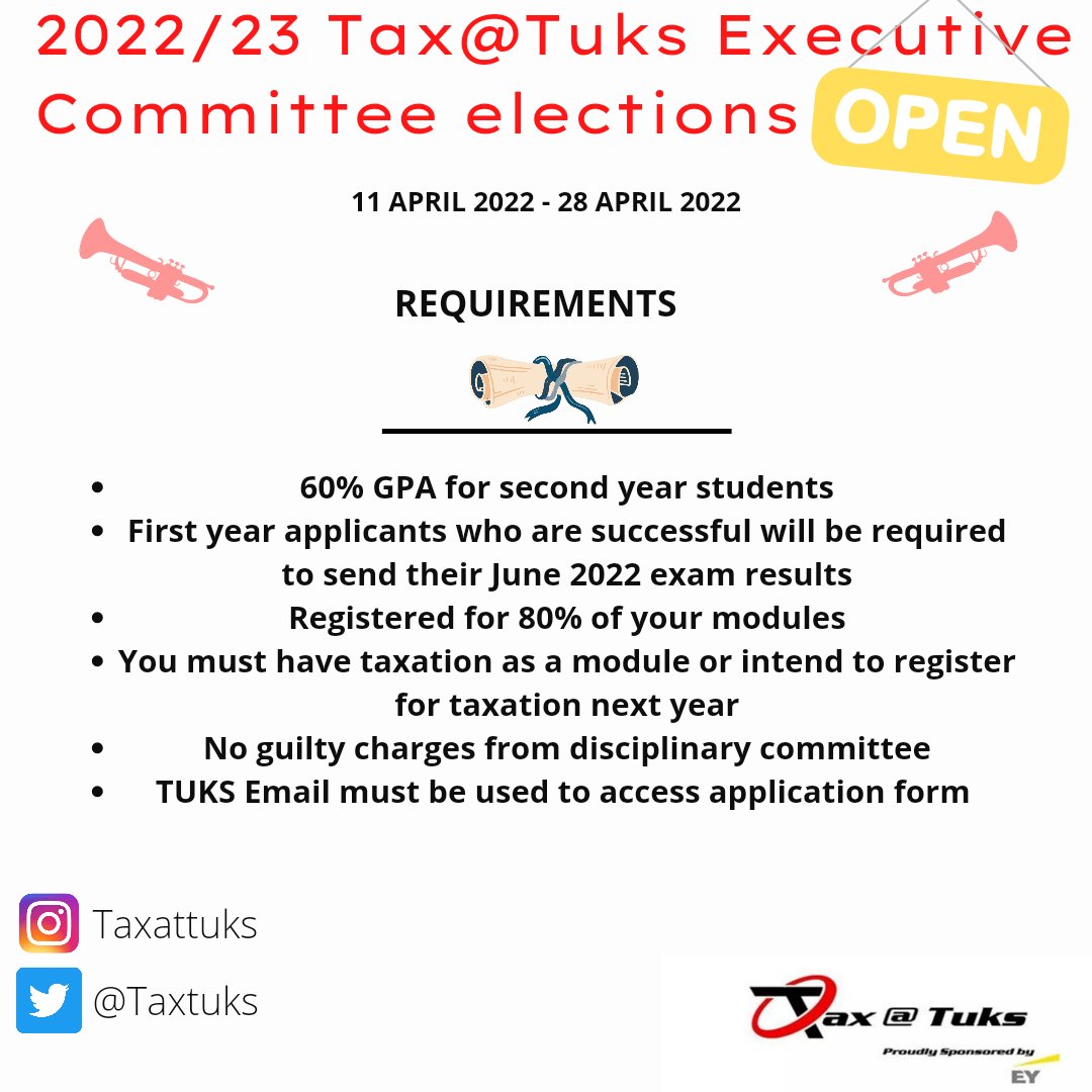 Applications for the Tax@Tuks 2022/23 executive committee are open:

forms.gle/ivR9H51qXBhz89…