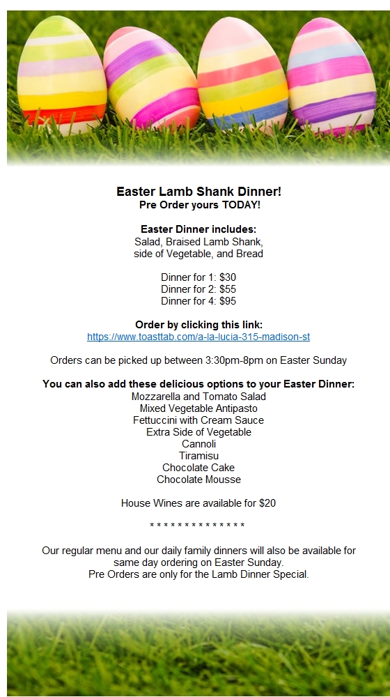 alaLucia's tweet photo. Easter Lamb Dinner- Pre Order Yours TODAY! https://t.co/6FS7EAopjn https://t.co/eF9FHY3gWU